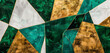 Abstract geometric patterns of gold and emerald shards with textured surfaces. Generative AI