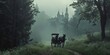 Horse cart in foggy road