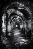 Fototapeta Perspektywa 3d - Symmetrical Balance of Forgotten Gothic Passageways Harboring Ominous Relics of Unspeakable Horror
