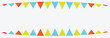 Festive flag garland vector illustration. Colorful paper bunting party flags isolated on white background.  Decorative colorful party pennants for birthday celebration, festival and fair decoration 