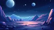 Mystical alien landscape with a starry sky and a luminous moon