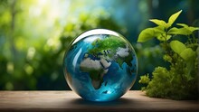 Earth Day and global environment concept featuring glass globe and environmentally pleasant surroundings