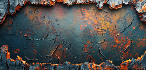 Poster - Abstract grunge frame with dark tones and orange accents.