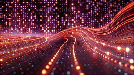 Digital data stream background with binary code and glowing lights