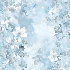 Wall Mural - light blue and white watercolor background with a small floral bouquet,seamless pattern