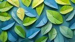 Abstract leaves form a vibrant background, a colorful representation of plant life. Nature's design in artwork, a display of green leaves.