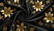 golden floral background, Black  cloth, silk satin velvet, with floral shapes, gold threads