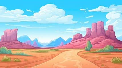 Vibrant Desert Landscape, Colorful Cartoon Illustration