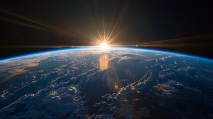 Wall Mural - the sun is shining on the earth, creating a beautiful and serene scene. the blue and white colors of