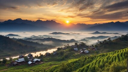 Canvas Print - sunset over the mountains