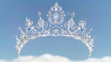 Wall Mural - beautiful white crown with purple stone on blue background 