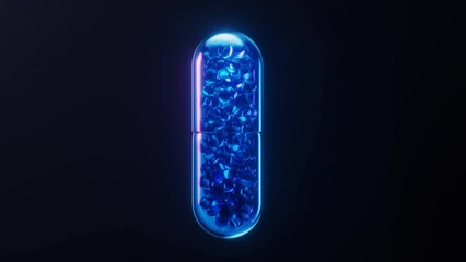 Wall Mural - Medical capsule with dark neon light effect, 3d rendering.