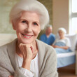Portrait of a beautiful senior woman in the background of a nursing home