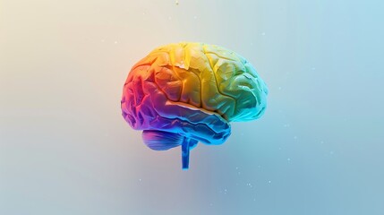 A rainbow colored human brain floats against a pristine white background, representing the beauty and diversity of neurology and mental health