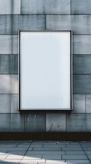 A white billboard stands against a gray wall, a blank canvas awaiting a message or advertisement to capture the attention of passersby