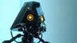 A 3D model of a futuristic triangular robot designed as an interactive AI companion