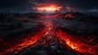 Halflit Earth with lava veins, sunkissed horizon, drone view