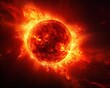 Solar flare igniting planets edge, vivid warm hues, macro lens