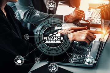 Finance and Money Transaction Technology Concept. Icon Graphic interface showing fintech trade exchange, profit statistics analysis and market analyst service in modern computer application. uds