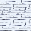 Watercolor seamless pattern with mountains,,hills,wood fir trees in grey blue color as scandinavian background.Nordic northern landscape,environment concept.