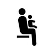 Priority seats for people with small children. Vector illustration of symbol isolated on white background. Woman sitting with small child on her knee. Priority seats indicator.