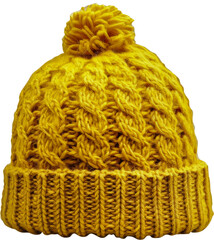 Wall Mural - Knitted yellow woolen hat cut out png on transparent background