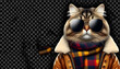 Cute cat wearing glasses and jucket  on a dark background, generative ai