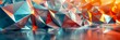 abstract low poly background with red, blue and orange colors