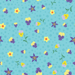 Wall Mural - Small spring flowers vector pattern design on blue background