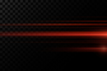 Wall Mural - Red line of speed and light. Horizontal flare, glowing effect. On a transparent background.