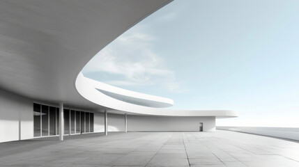 Wall Mural - futuristic architecture building background with empty wide space floor, concrete floor car showing 