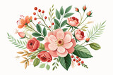 Fototapeta  -  watercolor-dog-rose-bouquet--corner-composition vector illustration 