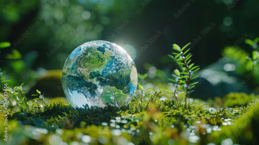Crystal globe putting on moss, ESG icon for Environment Social and ...