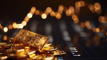 Poster - Growth of gold bullion price graph chart to growth investors with bullion background