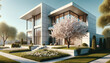 modern home with tree blossom