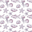 watercolor seamless pattern with hand drawn sea jellyfish. marine background.