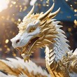 AI-generated illustration of a White dragon head with elegant gold and white embellishment
