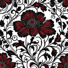 Poster - AI generated illustration of elegant floral pattern with large blooms on white backdrop