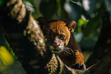 Wall Mural - an animal is climbing a tree branch to the ground at a wildlife park