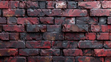 Sticker - a red and black wall is made of blocks and cement