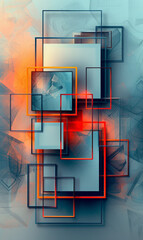 Wall Mural - Overlapping geometric squares in red and blue with a modern abstract design.