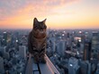 a cat is sitting on the ledge of an apartment building