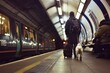 AI generated illustration of a person with dog on platform