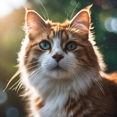 Poster - AI-generated illustration of a Blue-eyed cat gazing into the distance