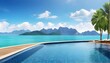 © Ali Khan - Swimming pool overlooking view andaman sea mountains and blue sky background,summer holiday background concept.