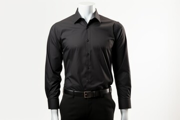 AI generated illustration of a black business shirt with belt on a mannequin