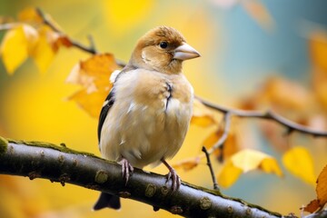 Sticker - AI generated illustration of a bird perched on a wooden branch