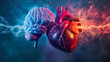 © Nemanja - Human heart and mind or brain body organ connection psychology concept. Relationship between intelligence and love, choose between emotions and feelings and intellect reasoning. Red blue illustration