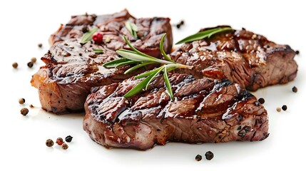 Wall Mural - grilled beef steaks with spices isolated on white background