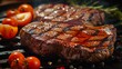 Grilled beefsteak closeup, juicy, isolated